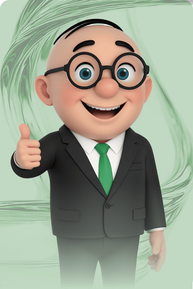 Alfred, CreditMarket.ae's mascot, giving a thumbs up